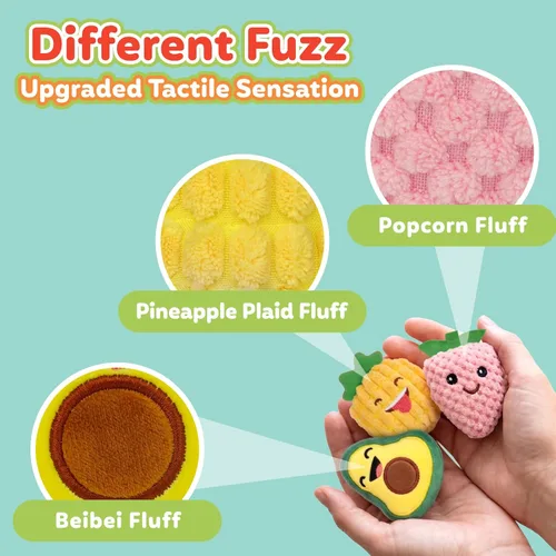 Vista 5 de Juguetes sensoriales para niños, paquete de 8 mini frutas de peluche suave para niñas o niños como decoraciones de fiesta, juguetes de simulación