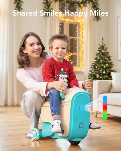 Vista 7 de Gyroor Juego de Coche Eléctrico Infantil de Paseo para Edades 4-8, Maleta de Viaje de Avión 2-en-1 con Almacenamiento, 3 Modos de Velocidad, Ruedas
