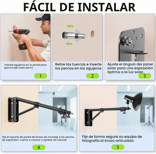 Vista 6 de Soporte de luz de anillo – Brazo triangular de montaje en pared, soporte de pared de 4.3 pies, soporte de tirpod de rotación flexible de 180°