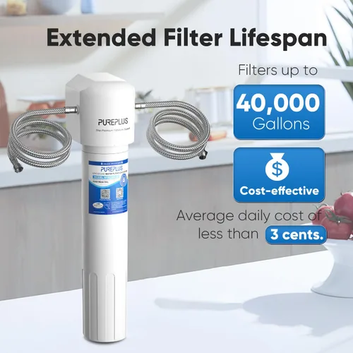 Vista 4 de PUREPLUS Filtro de agua para debajo del fregadero, capacidad de 40,000 galones, 99.99% de reducción de cloro, certificado NSF/ANSI 42, elimina