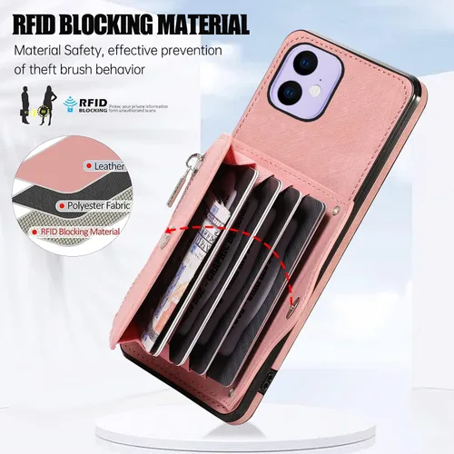 Vista 4 de Asuwish Funda de teléfono para iPhone 11 6.1 con correa cruzada para muñeca, soporte para tarjetas de crédito, accesorios de cuero para celulares