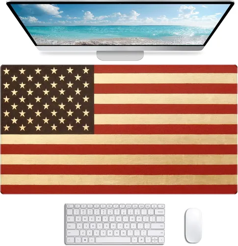 Vista 10 de Alfombrilla de ratón para juegos grande con bandera americana, alfombrilla XXL para laptop y teclado, decoración de escritorio de oficina de 35.4 x