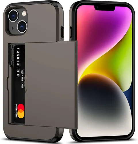 Vista 49 de Nvollnoe Funda para iPhone 14 con tarjetero [almacena 5 tarjetas] Funda tipo cartera de doble capa resistente a prueba de golpes con ranura oculta
