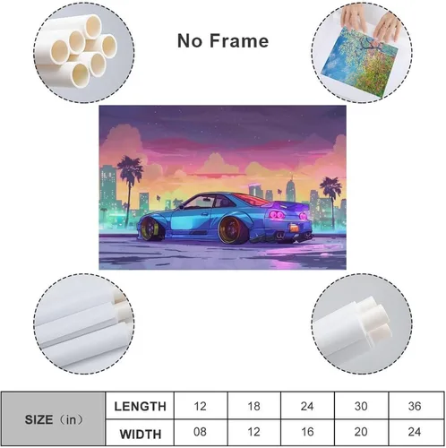 Vista 2 de Synthwave Vaporwave R32 - Póster de animé de palmera Jdm para automóvil, decoración de pared, pósteres e impresiones para dormitorio, sala de estar