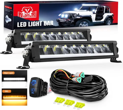 Vista 14 de Nilight Barra de luz LED con DRL ámbar 2 PCS 15 W 5.3 pulgadas fila única 1680 LM anti-reflejo punto todoterreno luces de conducción delgadas IP68