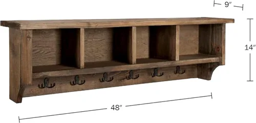 Vista 3 de Alaterre Furniture Perchero Industrial Pomona de 48 Pulgadas Montado en Pared con 6 Ganchos Resistentes y 4 Compartimentos Abiertos, Organizador