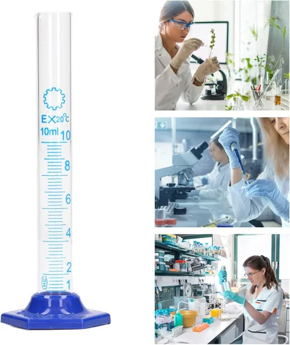 Vista 5 de Cilindro de medición de 0.3 fl oz, juego de cilindros graduados de vidrio, utensilios de experimento de laboratorio, base hexagonal para laboratorio