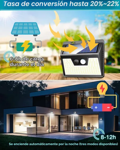 Vista 5 de Luces solares para exteriores, paquete de 1 unidad, 140 LED/3 modos de sensor de movimiento, luces para exteriores, alimentadas por energía solar