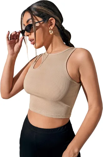 Vista 4 de Verdusa Camiseta corta sin mangas con cuello redondo y corte ajustado para mujer
