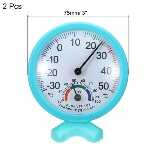 Vista 2 de PATIKIL Termómetro higrómetro de interior de 2.953 in, paquete de 2 mini medidores de medición automática de temperatura y humedad con base