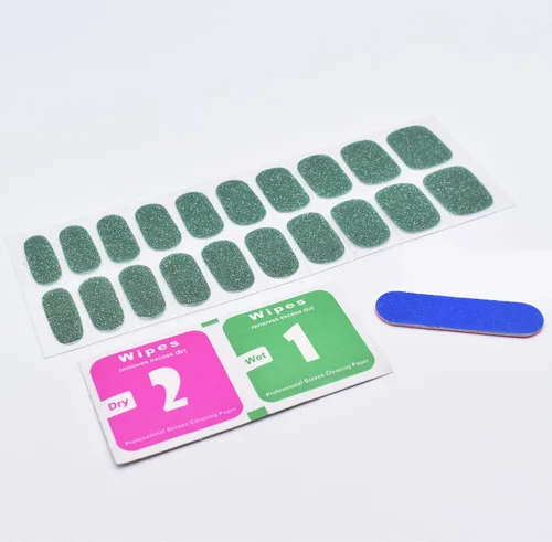 Vista 7 de Tiras de esmalte de uñas de gel con purpurina verde sin luz de uñas, calcomanías de lámpara de uñas, 20 tiras de manicura extra largas