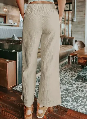 Vista 2 de Dokotoo Pantalones largos de estilo palazzo con bolsillos para mujer, cintura alta, elástica, pierna ancha, holgados, para el trabajo, 2024