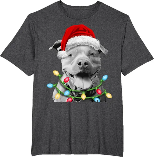 Vista 19 de Pit Bull Santa - Camiseta de perro con luces para árbol de Navidad para niños, Negro, S