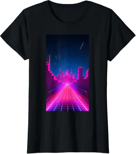 Vista 32 de Camiseta Retrowave Street 80s Vaporwave Synthwave, Negro -, Pequeña