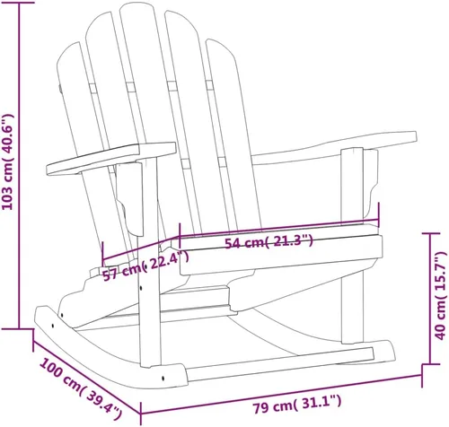 Vista 2 de Garden Adirondack Rocking Chair, Natural Teak Solid Wood, 39.4" Long Outdoor Patio Chair, Weather-Resistant Porch Seating for Relaxing Outdoor
