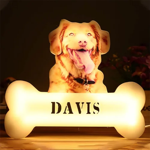 Vista 3 de Luz nocturna acrílica personalizada con foto de mascota, lámpara acrílica personalizada con nombre de perro, lámpara de hueso de foto de perro