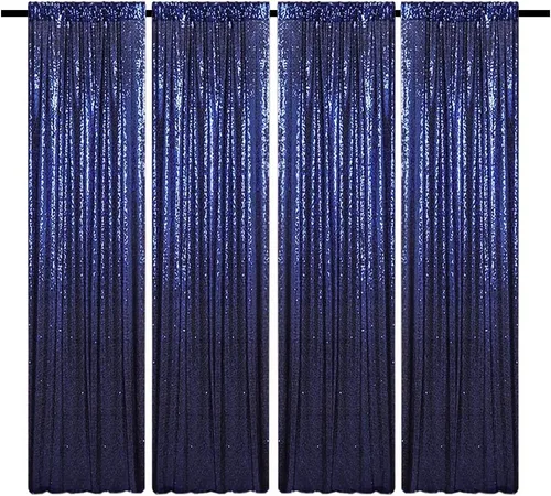 Vista 36 de Cortinas de Fondo de Lentejuelas Negras Cortinas Brillantes con Purpurina 2FTx8FT 2 Paneles para Decoraciones de Bodas Fiestas de Cumpleaños