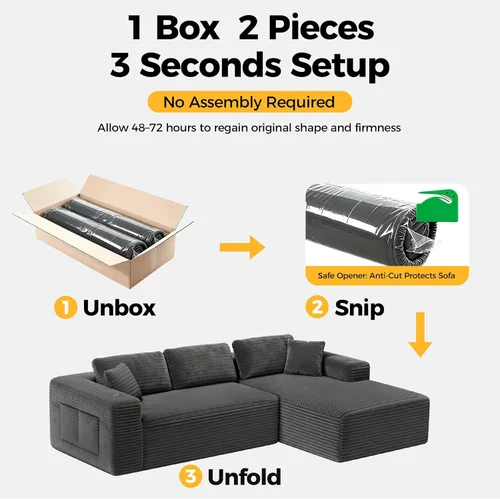 Vista 3 de CAMMOO Sofá seccional Cloud de 108 pulgadas, sofá seccional modular moderno con asiento profundo, sofá de pana sin estructura rígida con diván, sofá