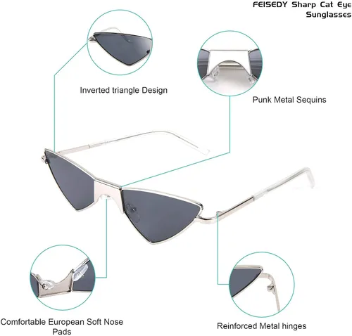 Vista 4 de FEISEDY Gafas de sol pequeñas con ojo de gato para mujer color rosa color caramelo B2721
