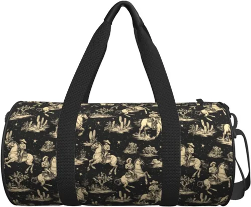 Vista 7 de Large Duffle Bag for Travel - Retro Western Cowboy Print Gym Bag for Women Men, Travel Foldable Bags for Women Men with Zippered Multiple Pockets