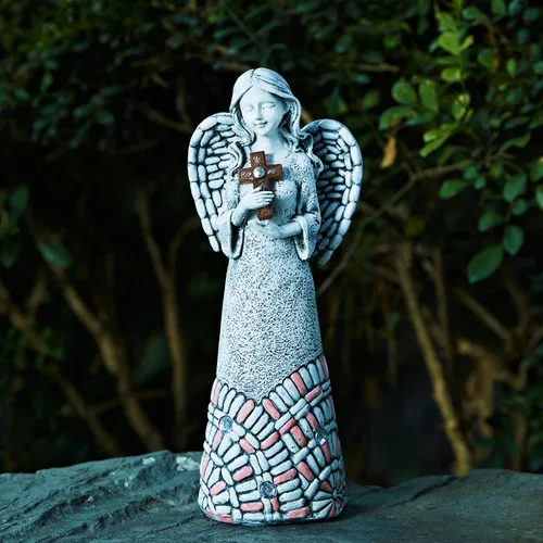 Vista 8 de Estatuas de jardín de ángeles, decoración solar al aire libre, regalos para mujeres, cruz oración para cementerio, patio trasero, decoración