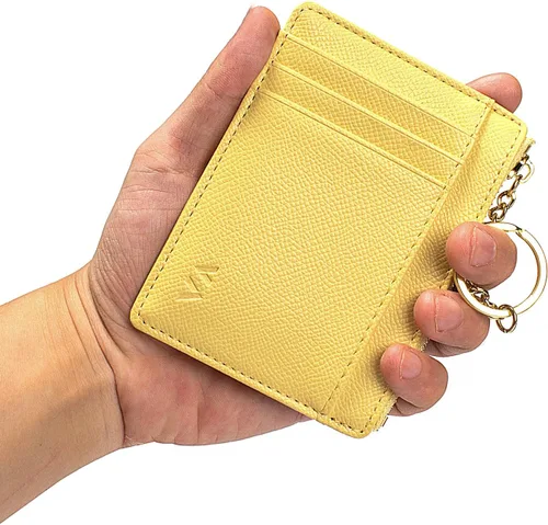 Vista 8 de Valentoria Cartera delgada con bloqueo RFID, titular de tarjetas, monedero de bolsillo pequeño, llavero, cremallera, monedero mini para efectivo