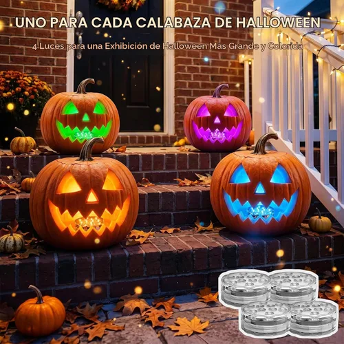Vista 5 de Luces LED de calabaza con control remoto, 16 colores, 4 modos, funciona con pilas, luces sumergibles que cambian de color, para Halloween, calabaza
