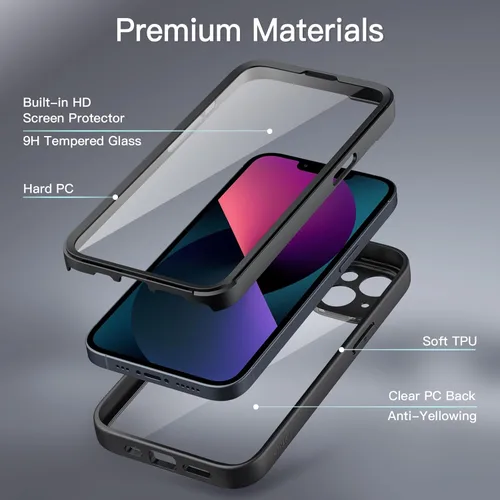 Vista 3 de JETech Funda para iPhone 13 de 6.1 pulgadas con protector de pantalla de vidrio templado integrado, protección resistente de cuerpo completo de 360