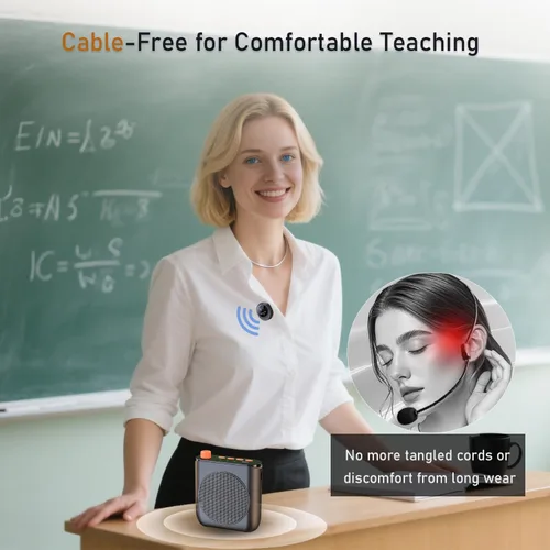 Vista 3 de Amplificador de voz inalámbrico mejorado 2026 con 2 micrófonos magnéticos de solapa, altavoz portátil de 15 W con base de carga, micrófono de aula