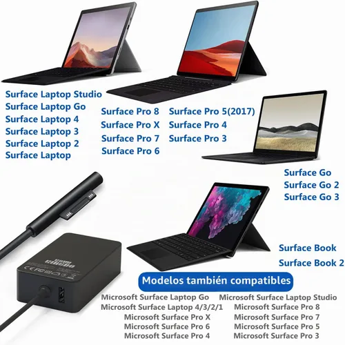 Vista 2 de Surface Pro Surface - Cargador para laptop, adaptador de fuente de alimentación de 65 W [actualizado] para Microsoft Surface Pro 9/8/X/7+/7/6/5/4/3