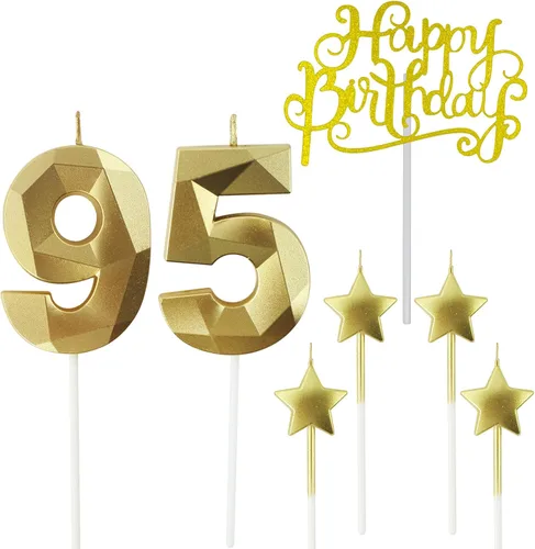 Vista 34 de Velas de cumpleaños doradas con número 20 y velas de estrella de cumpleaños de 7 cm Velas para pastel de cumpleaños en forma de diamante 3D son