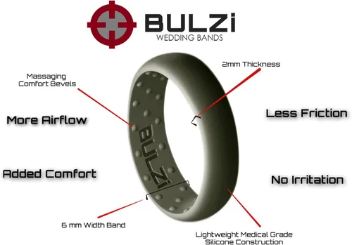 Vista 2 de BULZi Wedding Bands, Massaging Comfort Fit - Anillo de silicona con acabado martillado con flujo de aire