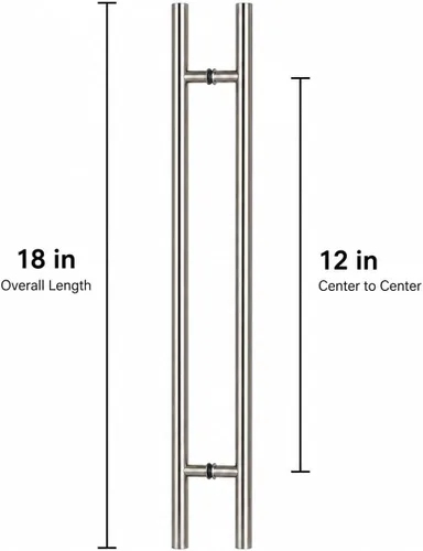 Vista 3 de Prima Decorative - Manija larga para puerta, manija de puerta de entrada de 18 pulgadas, forma redonda en forma de "H", acero inoxidable 304