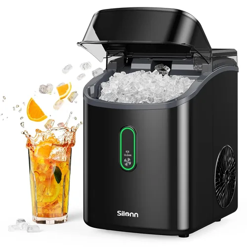 Vista 16 de Máquinas de Hielo de Encimera Silonn, 9 Cubos Listos en 6 Minutos, 26 libras en 24 Horas, Máquina de Hielo Autolimpiante con Pala para Hielo