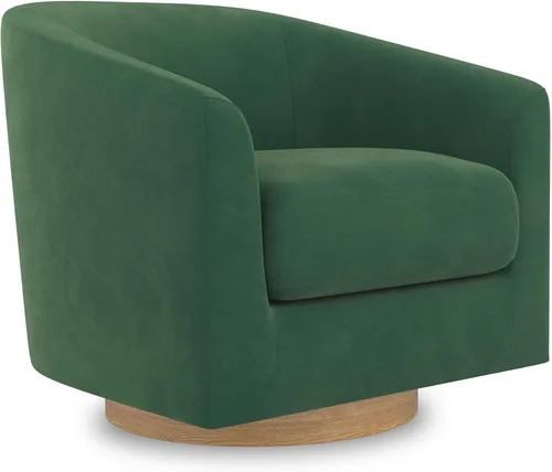 Vista 14 de Silla giratoria decorativa, moderna tapizada con brazo curvado, tela de terciopelo, cómoda silla de lectura con base de madera maciza para sala