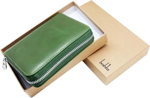 Vista 39 de boshiho Cartera con bloqueo RFID de 24 ranuras para tarjetas de crédito, de piel auténtica, organizador de múltiples tarjetas, con cremallera