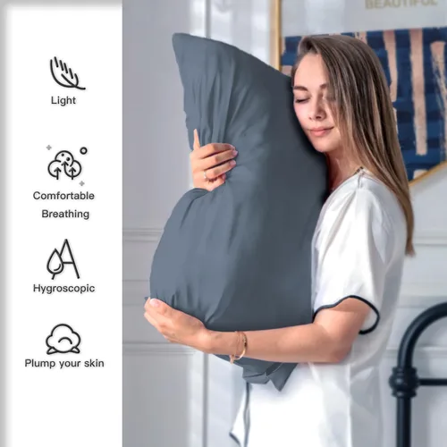 Vista 39 de Funda de almohada de seda para cabello y piel, suave, transpirable y sedosa, juego de fundas de almohada 100% tamaño estándar de 2 piezas, fundas