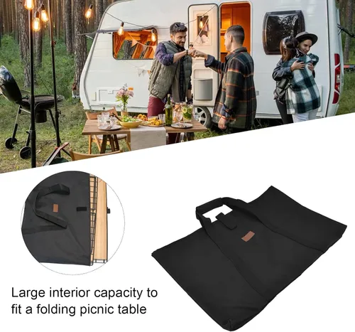 Vista 3 de Bolsa de almacenamiento de mesa plegable portátil con capa intermedia de esponja - Funda de transporte multifuncional al aire libre negra de tela