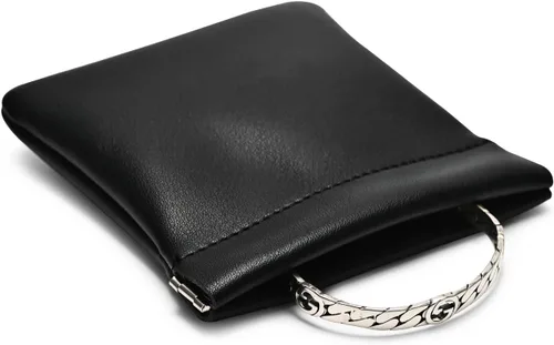 Vista 4 de Woodten Bolsa de viaje de piel sintética para joyas, bolsa de joyería de cuero, bolsa de regalo para fiesta de boda (S, negro)