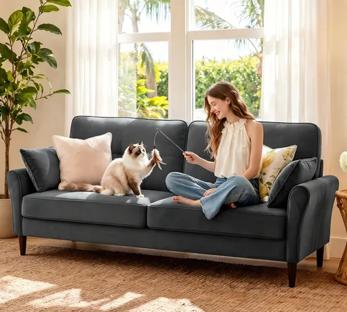 Vista 21 de Sofá biplaza de 69 pulgadas, sofás pequeños de terciopelo para espacios pequeños, sofás de dos plazas con 2 almohadas, sofás de dos plazas