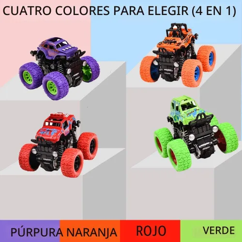 Vista 7 de Monster Trucks para niños, paquete de 4 vehículos de tracción para niños pequeños, rotación de 360°, 4 ruedas, autos de fricción duraderos, juguetes