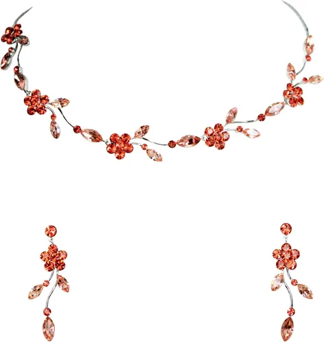 Vista 50 de Faship - Juego de collar y aretes con cristales de imitación florales AB