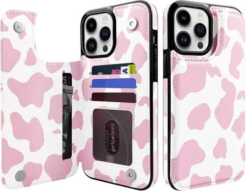Vista 10 de Funda tipo cartera de piel con tapa compatible con iPhone 13 Pro Max de 6.7 pulgadas, para mujeres y niñas con tarjetero y doble cierre magnético