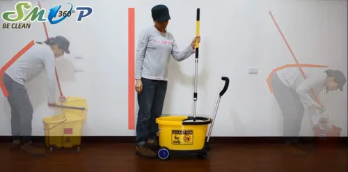 Vista 6 de SMOP 360 Spin Mop Comercial, Microfibra, Cubo, Sistema de Limpieza de Pisos para Tiendas y Hogares, Carrito con Ruedas, Cabezal de Repuesto