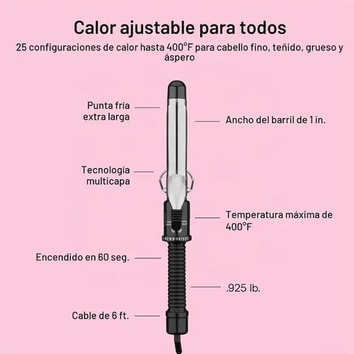 Vista 4 de Conair Rizador de pelo fino a grueso, barril de 1 pulgada, negro/plateado Hair curler with multi-layer technology for tight curls and loose waves
