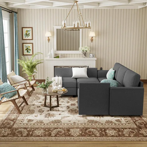 Vista 7 de Sofá modular modular con asiento de almacenamiento, sofá convertible para sala de estar, sofá en forma de L de 6 asientos o en forma de U con cojín