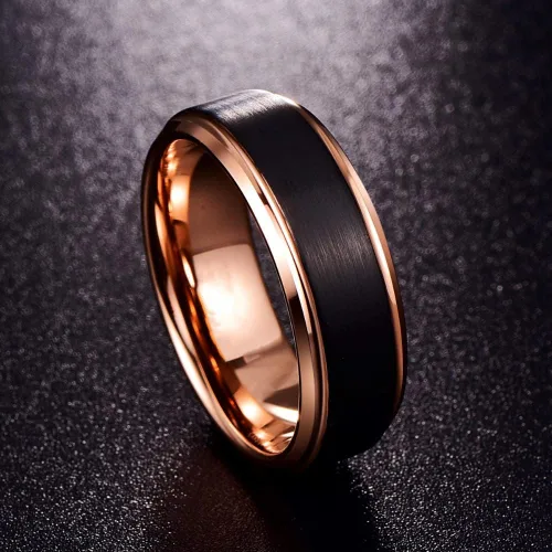 Vista 4 de Juego de anillos de promesa personalizados a juego para parejas, anillos de compromiso de oro rosa negro para mujeres de 0.315in y hombres, anillo