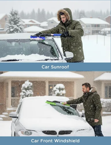 Vista 5 de Autovir Cepillo de nieve de 27 pulgadas y raspadores de hielo para parabrisas de automóvil (paquete de 3), raspador de ventana con agarre ergonómico