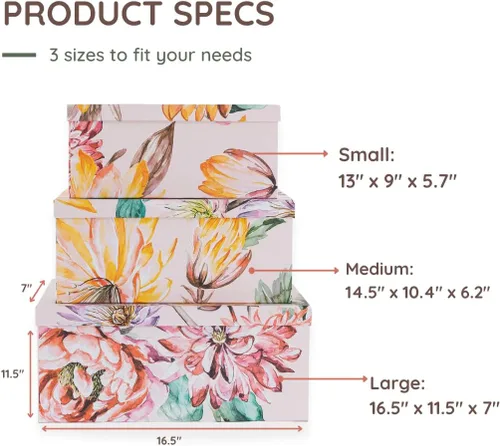 Vista 4 de Soul & Lane Cajas de almacenamiento de cartón decorativas con tapas para decoración y organización del hogar, juego de 3 cajas grandes de recuerdo