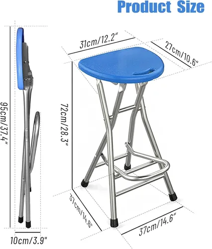 Vista 3 de HM&DX Taburetes plegables para adultos, portátil, taburete plegable de 28 pulgadas, resistente, taburetes de bar altos para interiores con asa
